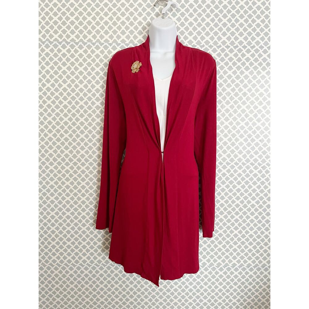 J JILL Red Longline Cardigan Open Front Lightweight Sweater M - Picture 3 of 8